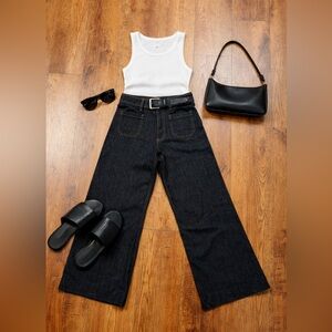 Zara High Rise Wide Leg Dark Wash Jeans